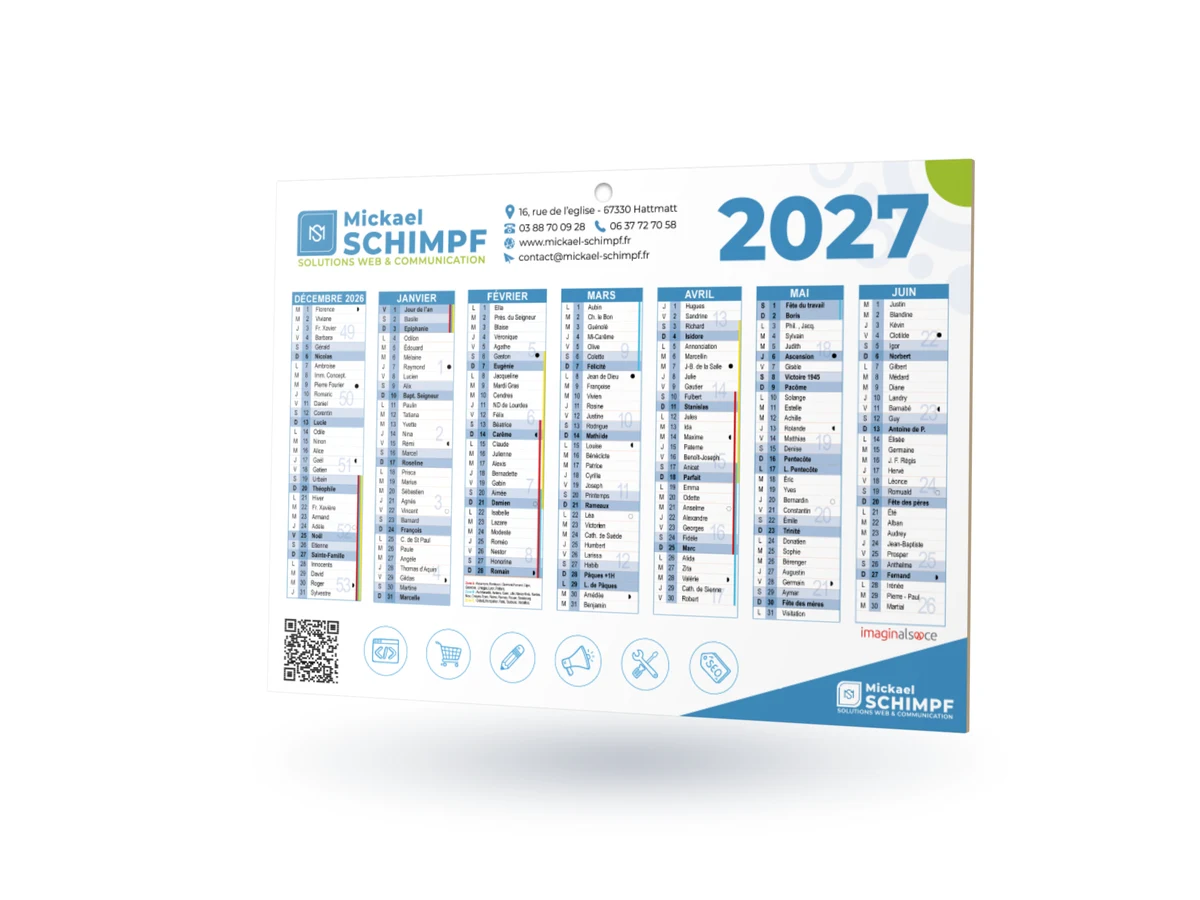 Calendrier carton rigide personnalisé 2027, format A3