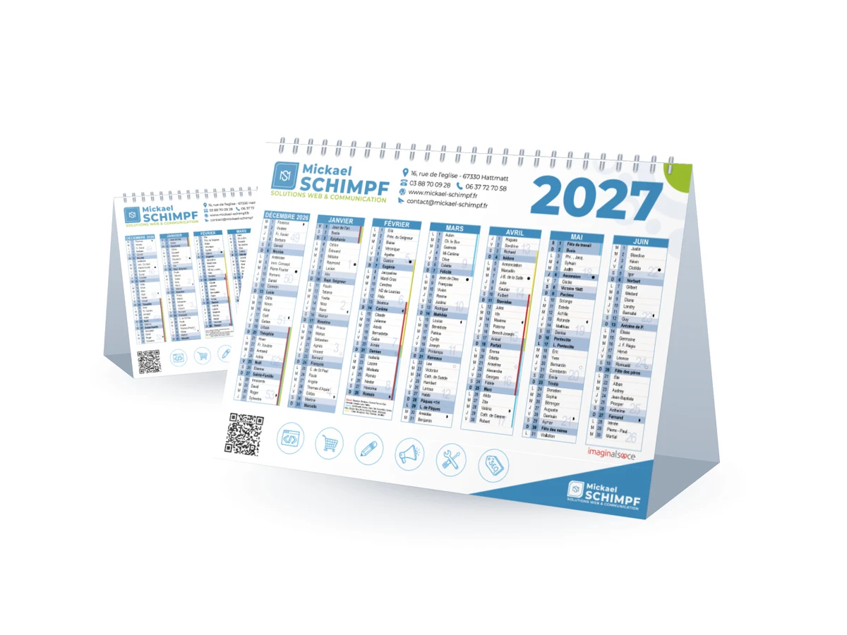 Calendrier chevalet personnalisé 2027 à spirale, format A5, pour entreprise